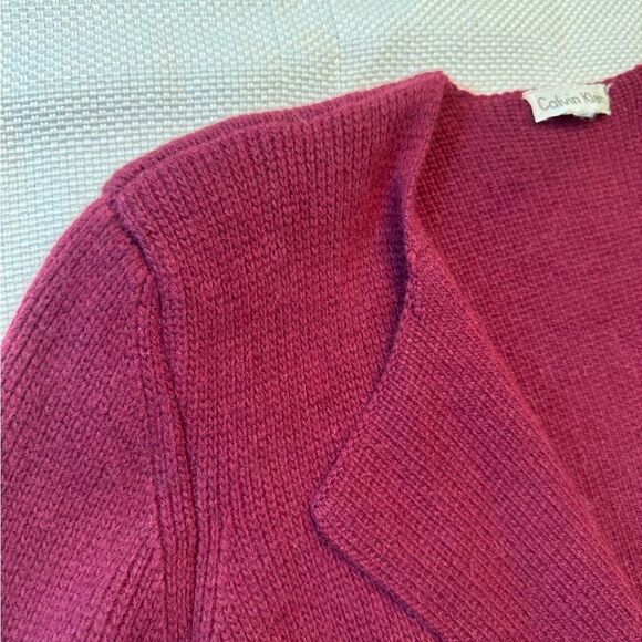 Vintage Calvin Klein burgundy maroon cardigan sweater with shoulder pads Large - Picture 3 of 9